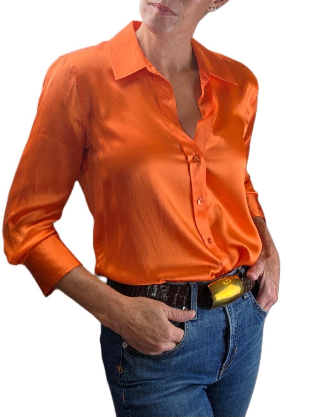 L'AGENCE Dani Silk Blouse In Vibrant Orange
